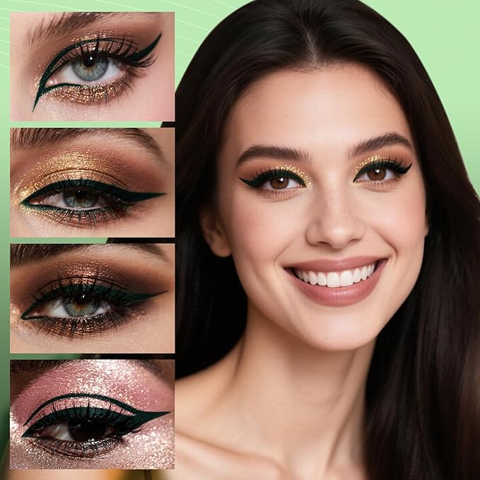 docolor Eyeliner, 2PCS Green Liquid Eyeliner Waterproof Eye Liner Pen Super Slim Precise All Day Green Eye Pencils Professional Makeup Liquid Eye Liner Pencil for Women