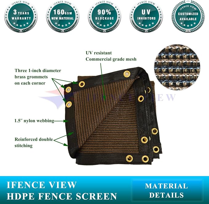 Ifenceview 6'x1' to 6'x50' Brown Shade Cloth/Fence Privacy Screen Fabric Mesh - Image 2