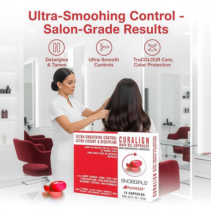 Frizz Control Hair Oil Capsules – Leave-In Serum for Frizz-Prone, Coarse or Curly Hair w/ Argan, Babassu & Ceramides | Mineral Oil, Sulfate and Paraben Free, Vegan | Humidity Defense & Shine | 15Ct