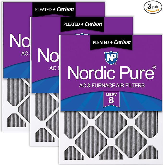 Nordic Pure 20x25x1 Furnace Air Filters MERV 8 Pleated Plus Carbon 3 Pack by NordicPure