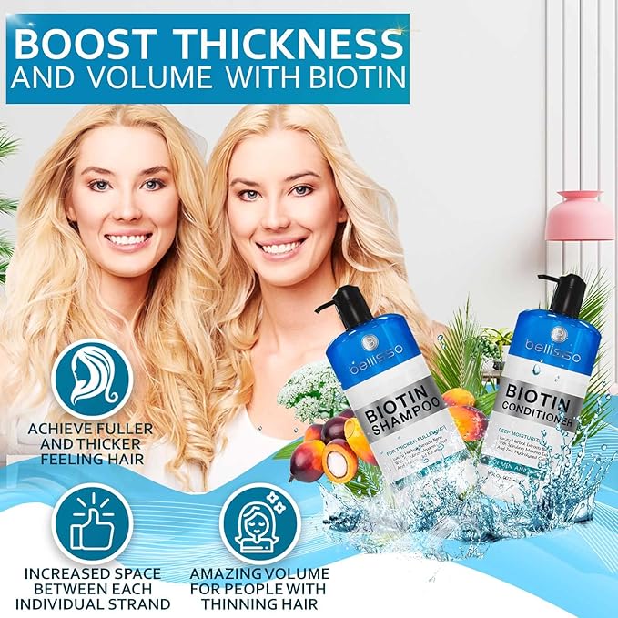 Biotin Shampoo and Conditioner Set - Sulfate and Paraben Free Treatment for Men and Women - Hair Thickening Volumizing Products to Help Boost Thinning Hair with Added Keratin