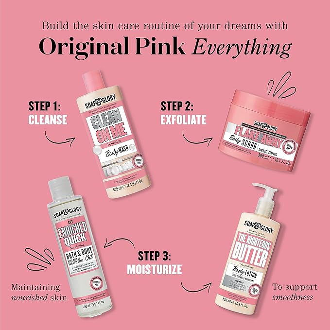Soap & Glory Original Pink Moisturizing Body Lotion Pump - Lightweight Body Moisturizer for Dry Skin - With Shea Butter, Vitamin E & Aloe Vera for Soft, Hydrated Skin - Rose & Bergamot (16.9 fl oz)