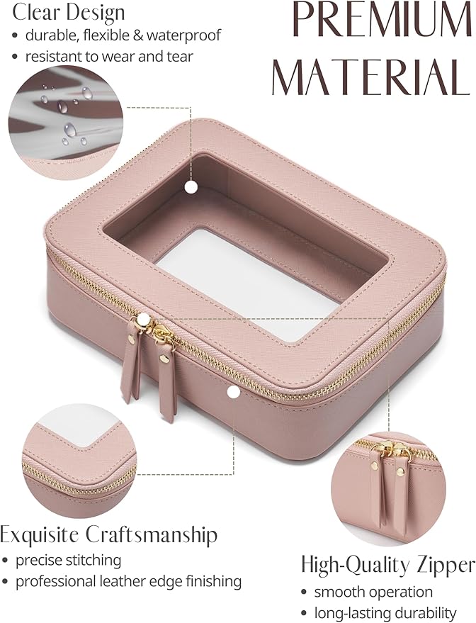 Popvibe Clear Makeup Bag Travel Cosmetic Case Transparent Toiletry Bag with Zipper, Portable Make Up Organizer Traveling Compact Car Bag for Essentials