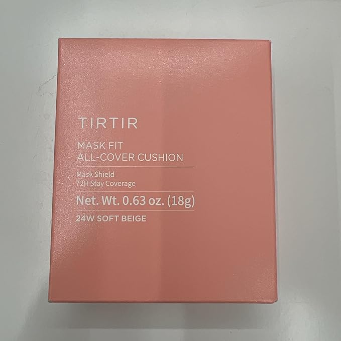TIRTIR Mask Fit All Cover Pink Cushion Foundation | High coverage, Velvety Matte Finish, Lightweight, Flawless, Corrects Redness, Korean Cushion (#24W Soft Beige, Full Size, 0.63 Fl Oz)
