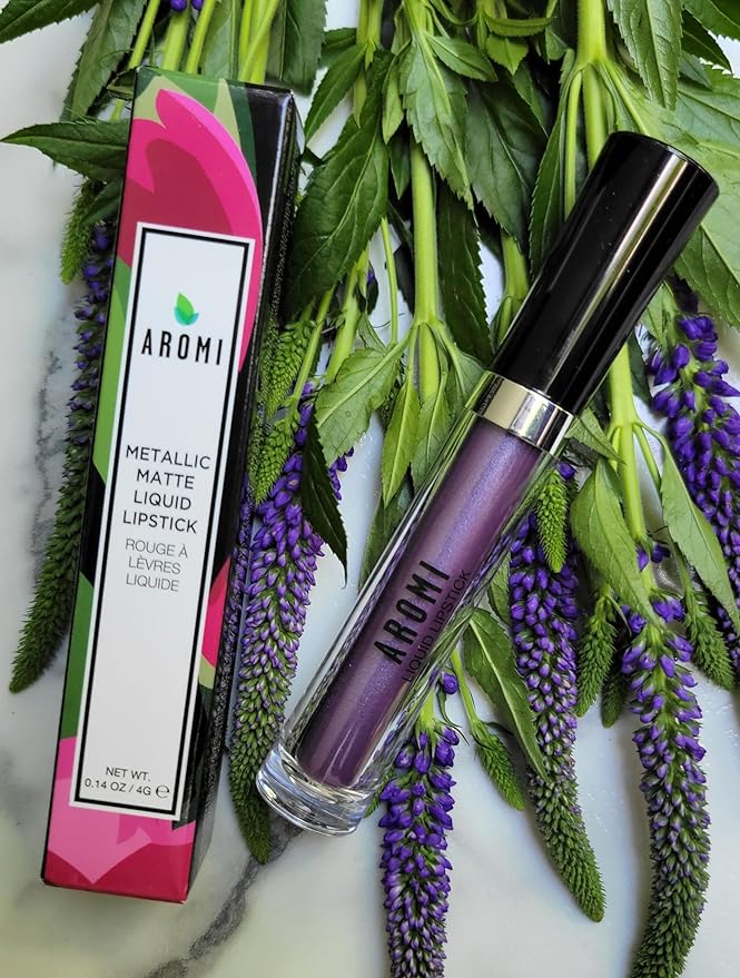 Aromi Plum Metallic Liquid Lipstick | Dark Plum Lip Color with a Shimmery Finish, Vegan, Cruelty-free, Long-Lasting, Smudge Proof, Handmade (Silver Plum)