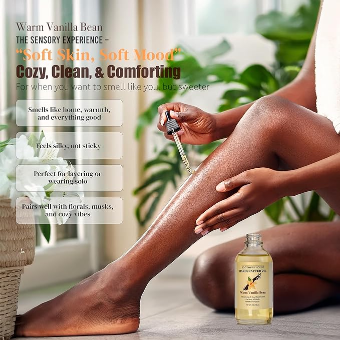 Warm Vanilla Bean Body Oil - Moisturizing Body Oil for Soft, Glowing Skin with Almond & Jojoba Oil (4 fl oz)