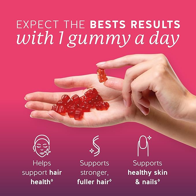 Biotin Gummies for Hair, Skin & Nails. 5,000 mcg High Potency Vegan Vitamins for Faster Hair Growth, Stronger Nails & Healthy Skin. with Vitamins C & E, 90 Gummies