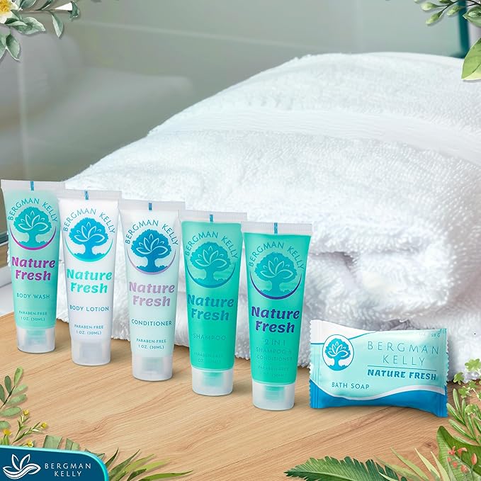 BERGMAN KELLY Travel Size Body Wash (1 fl oz, 100 PK, Nature Fresh), Delight Your Guests with a Refreshing & Soothing Hotel Body Wash, Quality Mini and Small Size Guest Hotel Toiletries in Bulk