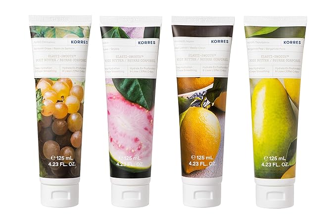 KORRES Elasti-Smooth Body Butter Cream, Dry Skin Lotion with Shea Butter and Almond Oil, Moisturizing, Firming, Tightening and Hydrating After Shower Care, Bergamot Pear, 4.23 Fl Oz