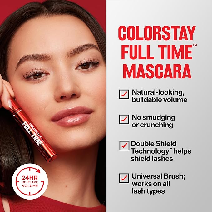 Revlon ColorStay Full Time Volumizing Mascara, 24 Hour Wear, Smudge-Proof, Non-Clumping, Flake-Free, Stocking Stuffer for Her, 401 Blackest Black