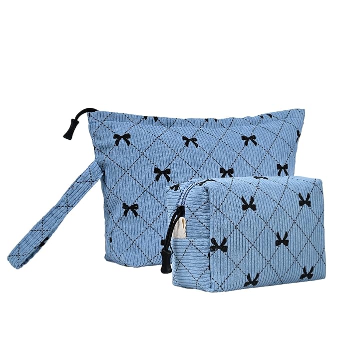 Small Makeup Bag with Pocketes and Zipper Corduroy Makeup Pouch for Purse Travel Corduroy Cosmetic Organizer Toiletry bag for Women
