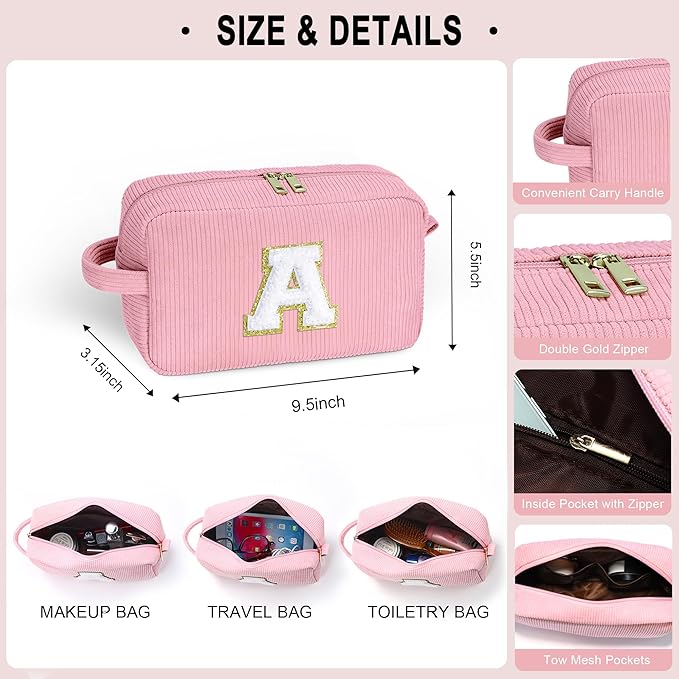 YOOLIFE Initial Travel Makeup Bag Cosmetic Bag - Teen Girl Gifts Trendy Stuff Friend Birthday Gifts for Women Teen Girl Kids