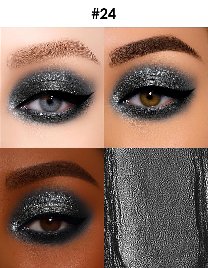 Erinde Shimmer Cream Eyeshadow Stick, Long Lasting Metallic Eye Shadow Sticks, Waterproof Creamy Glitter Eyeshadow Pencil, High Pigmented Blendable Neutral Eye Makeup, 24 Midnight Black Shimmer