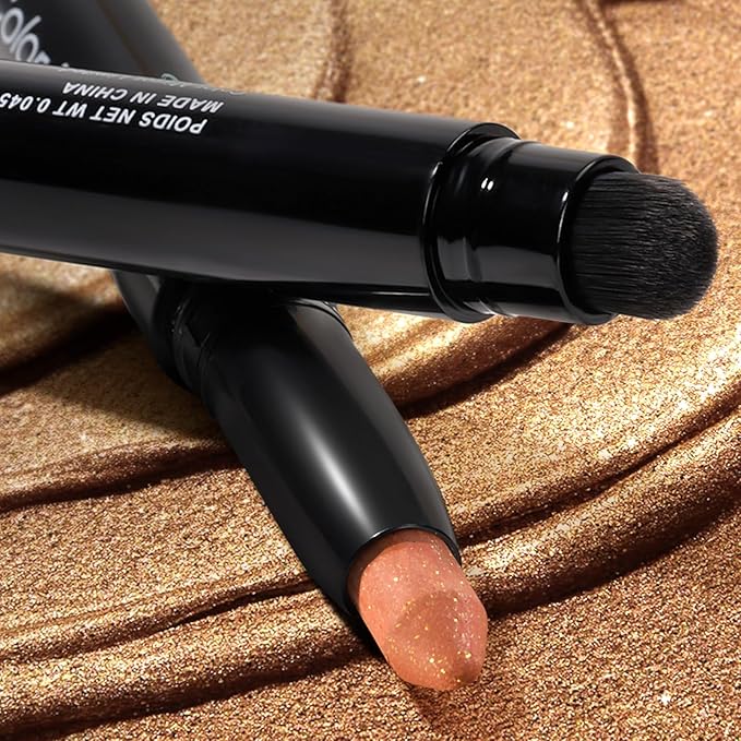 Longwear Cream Eye Shadow Sticks(72 Grapefruit Shimmer),Smudge-Proof, Waterproof Eyeshadow,Silky Formula Glitter With Makeup Brush,Orange Eyeshadow Stick