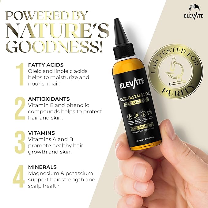 Elevate Batana Oil for Hair Growth | 100% Pure & Natural Raw Dr. Sebi Organic Oil from Honduras | Cold Pressed Chemical-Free for Thickness & Scalp Care Skin | Thicker Stronger Hair 4 Fl Oz 2 Pack