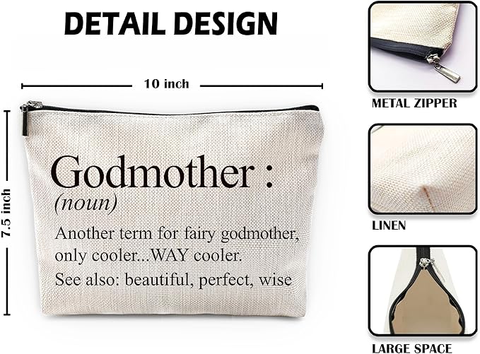 Sufamb Godmother Gifts Makeup Bag, Godmother Gifts for Mother's Day from Godchild Cosmetic Bags, Gift for God Mom Portable Small Toiletry Bag Zipper Makeup Pouch