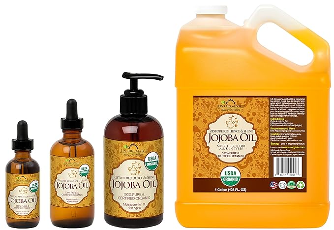 US Organic Jojoba Oil, USDA Certified Organic,100% Pure & Natural, Cold Pressed Virgin, Unrefined, Haxane Free, Sourced from Middle East Directly (Medium (4oz, 115ml))