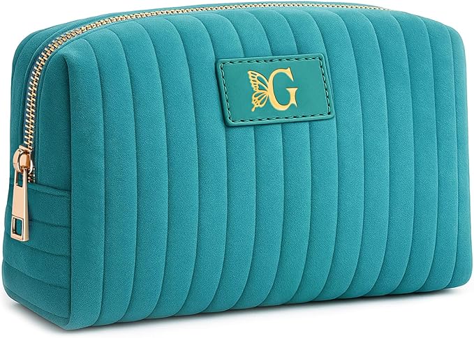 Monogrammed Make Up Bags for Women,Personalized Cosmetic Bags Women,Small Quilted Makeup Pouch,Cute Makeup Bag Travel,Birthday Gifts for Teen Girl (Blue G)