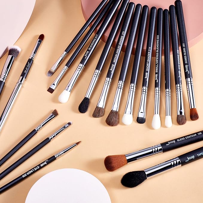 Jessup Brand 19pcs Professional Makeup Brush Pro Set Beauty Eyeshadow Blending Eyeliner Smoked Sloom Cosmetics Tool kit T131 Silver/Black