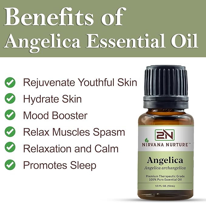 Angelica Essential Oil 100% Pure Premium Therapeutic Grade, Undiluted - Aromatherapy Diffuser for Calm and Relaxation, Skin Care, Hair Care