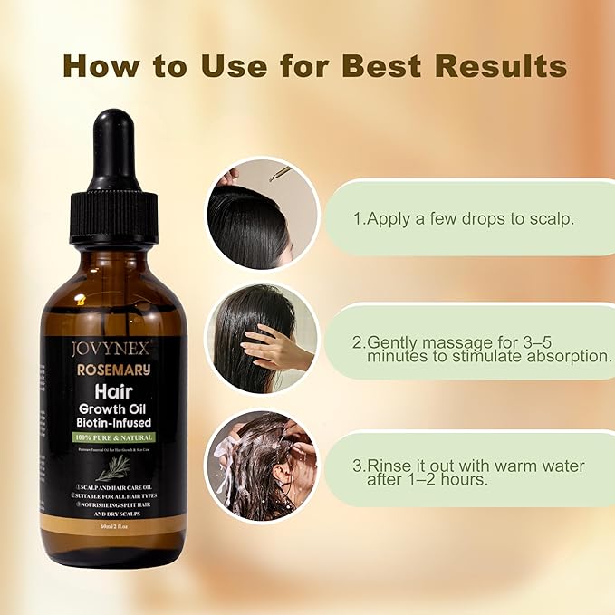 Rosemary Oil for Hair Growth with Biotin - Natural Hair Growth Serum for Thicker Hair, Anti-Hair Loss & Thinning Hair Treatment, Organic Scalp Stimulating Oil for Men & Women (2 fl.oz)