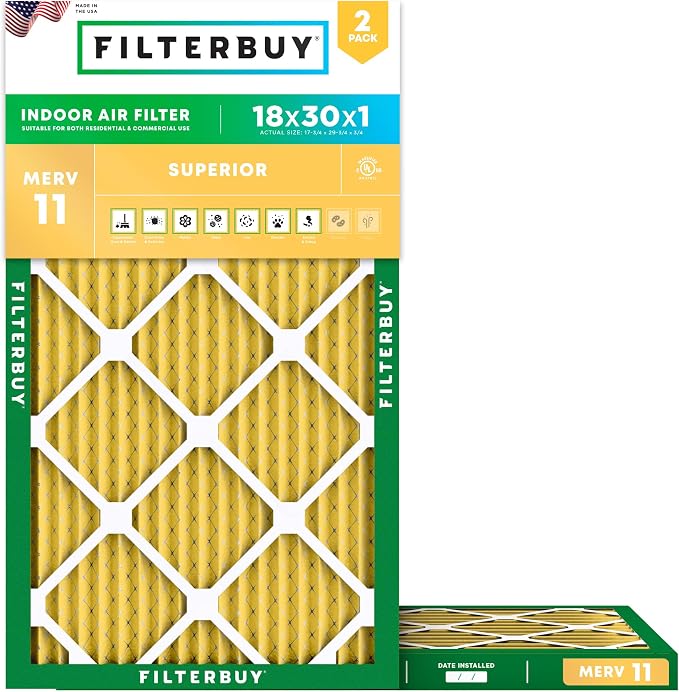 Filterbuy 18x30x1 Air Filter MERV 11 Superior Pet & Allergy Defense, by Filterbuy