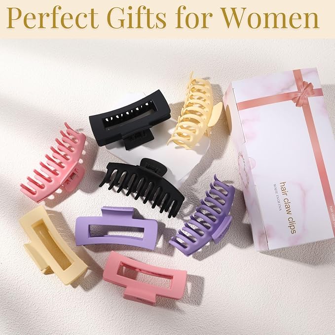 LuSeren 8 Pack Colorful Hair Clips for Women 4.3 Inch Large Hair Claw Clips for Women Thin Thick Curly Hair, Big Banana Clips,Strong Hold jaw clips