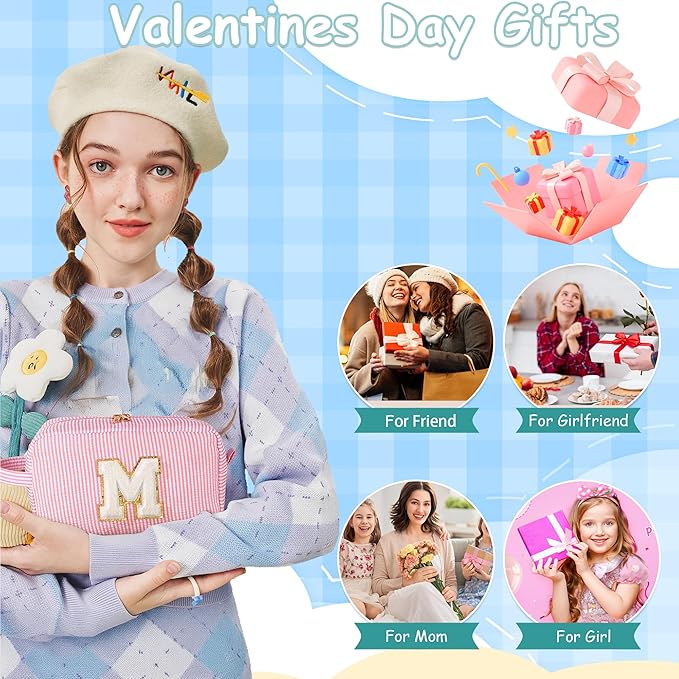 YOOLIFE Gifts for Teen Girls - Personalized Initial Makeup Bag, Birthday Gifts for Women Sister Friend Daughter Girls Kids