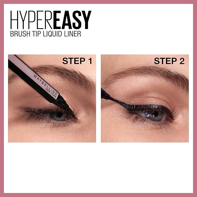 Maybelline Hyper Easy Liquid Pen No-Skip Eyeliner, Satin Finish, Waterproof Formula, Pitch Black, 0.018 Fl Oz
