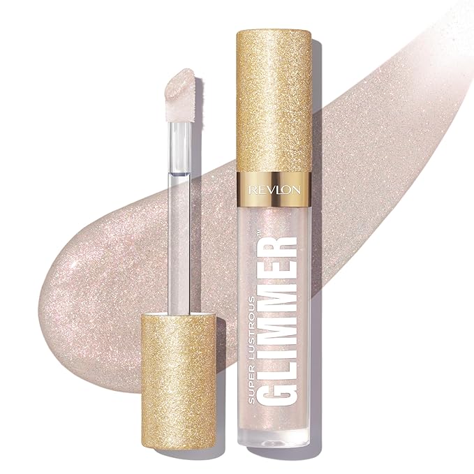 REVLON Super Lustrous Glimmer Gloss, Non-Sticky Lip Gloss, High-Shine Finish, Plant-Based Glitter, 001 Diamond Drama, 0.13 fl oz
