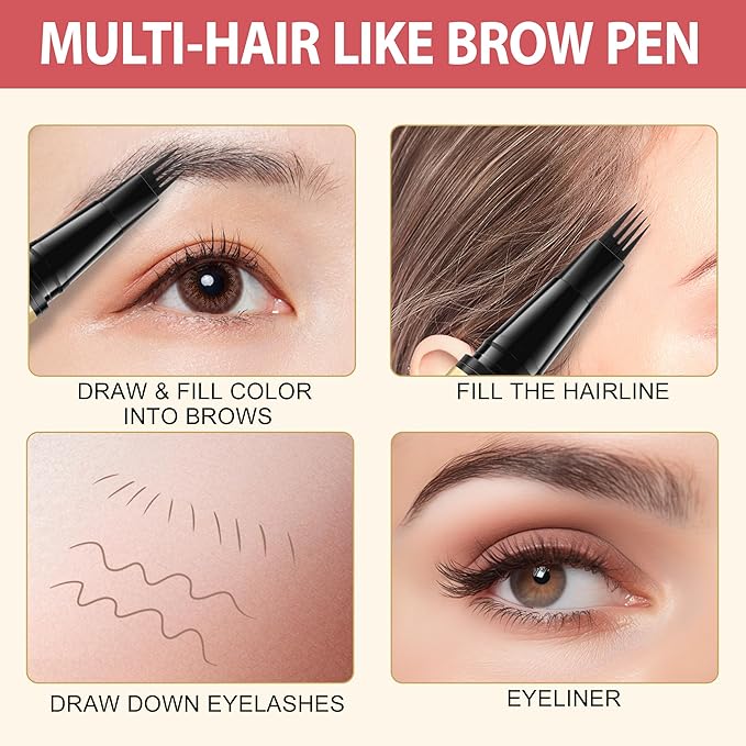 LAVONE Eyebrow Pen, 2-in-1 Eyebrow Pencils for Women with 4 Tip Microblading Eyebrow Pencil and Curved Precise Brow Pencil, Waterproof Eyebrow Pencil Create Full, Natural Hair-Like Brows, Soft Brown