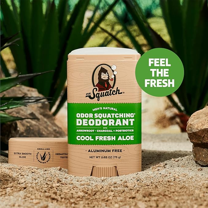 Dr. Squatch Natural Deodorant for Men - Odor-Squatching Aluminum Free - Cool Fresh Aloe (2.65 oz, 3-Pack)