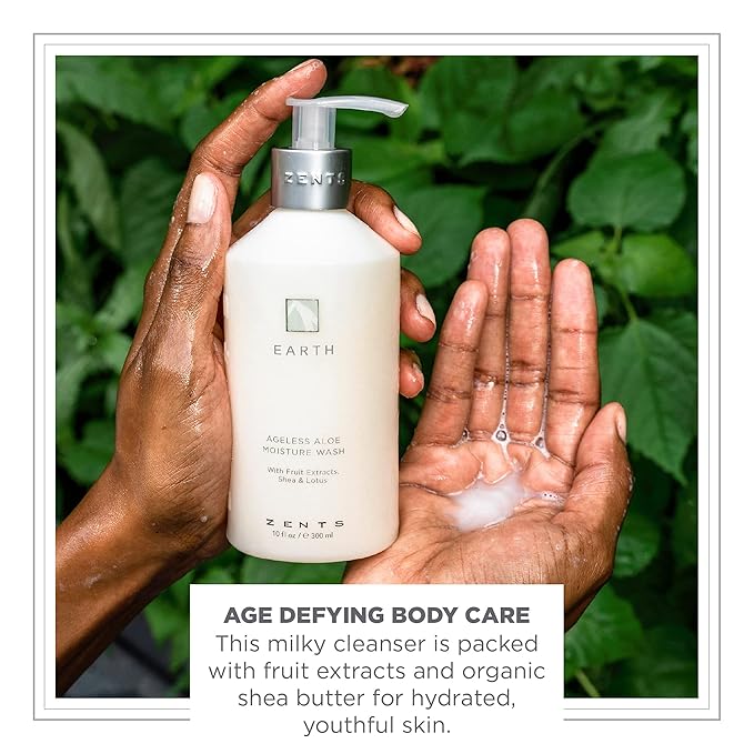 Zents Hand & Body Wash (Earth Fragrance) | Hydrating Anti-Aging Cleanser with Organic Shea Butter & Aloe for Dry Skin | Gentle & Nourishing | 10 fl oz