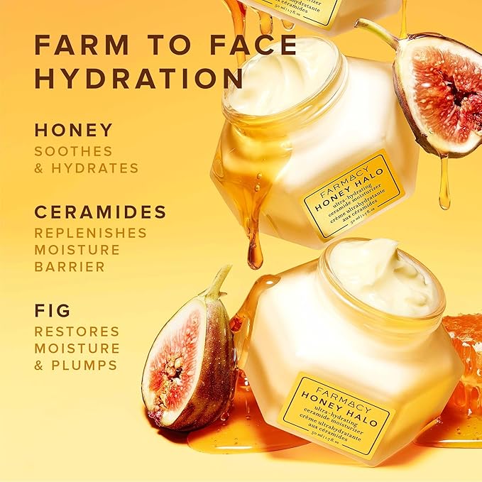 Farmacy Ceramide Face Moisturizer - Honey Halo Hydrating Facial Moisturizer for Dry Skin - Plumps, Soothes + Restores Skin with Potent Ceramides + Buckwheat Honey for a Dewy, Healthy Glow (50ml)
