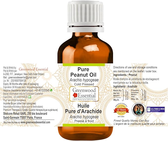 Greenwood Essential Pure Peanut Oil (Arachis hypogeae) Cold Pressed 10ml (0.33 oz)