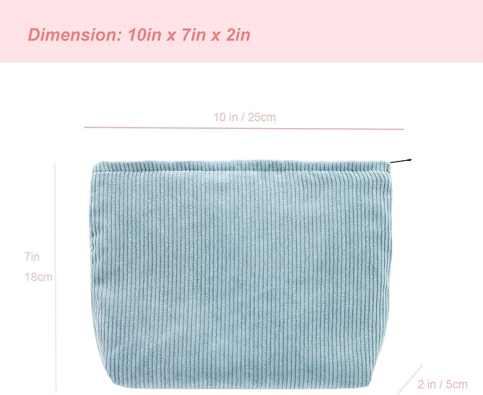 PAZIMIIK Makeup Bag Large Zipper Corduroy Make Up Pouch for Purse Travel Canvas Cosmetic Organizer for Women Brush Storage,Blue