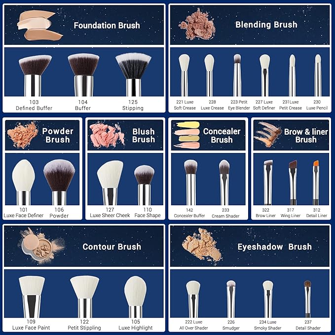 Jessup 25pcs Professional Makeup Brush Set Foundation Powder Concealer Eyeshadow Blending Blush Highlighter Natural-Synthetic Hair Brushes (Black/Silver)