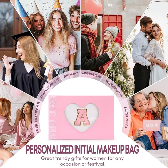 mibasies 2 PCS Initial Makeup Bags: Mothers Day Gifts for Women - Best Friend Birthday Gifts Graduation Gifts Wedding Bridesmaid Girlfriend Wife Daughter Sister Girl Gifts - White M