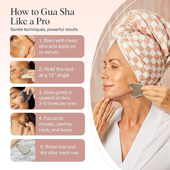 Kitsch Stainless Steel Gua Sha Facial Tools - Guasha Tool for Face, Face Sculpting Tool, Jawline Shaper, Double Chin Reducer, Body Gua Sha Tools, Lymphatic Drainage Massager, Facial Skin Care - Silver