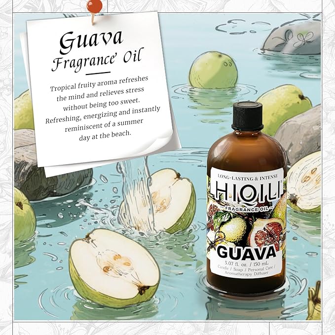 HIQILI Guava Fragrance Oil for Candle, Soap & Bath Bombs Making, Long-Lasting Fruity Scent, and Indoor Diffusers Use - 5.07 Fl Oz