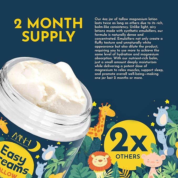 Magnesium Lotion for Kids, Tallow Based Magnesium Lotion For Sleep, Lavender Scented | No Melatonin Sleep Aid | Arnica Cream, Eczema Cream for Kids, Sudocrem | Organic, Made in USA, 2 Month Supply