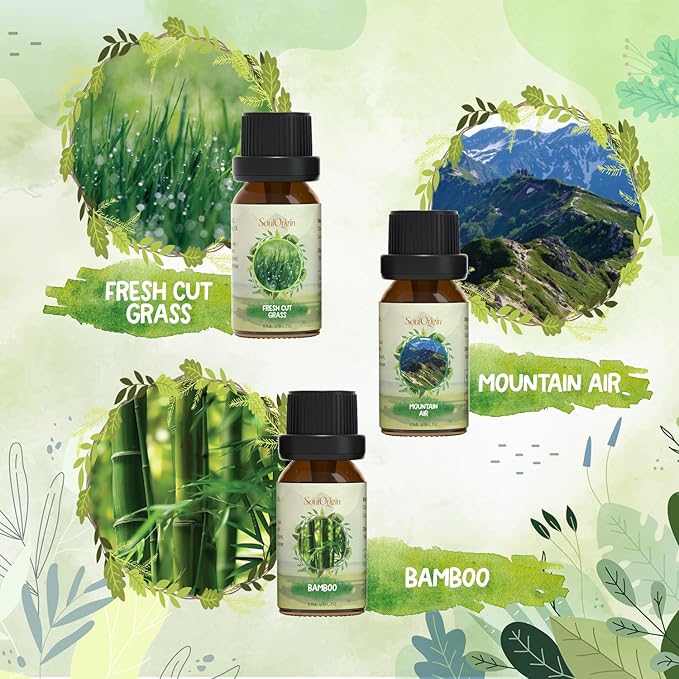 Nature Fragrance Oils Set, Essential Oil Gift Set for Diffuser, Natural Scent Diffuser Oil for Candle Making-Fresh Cut Grass, Mountain Air, Bamboo, Ocean Breeze, Fresh Lotus Leaf, White Tea