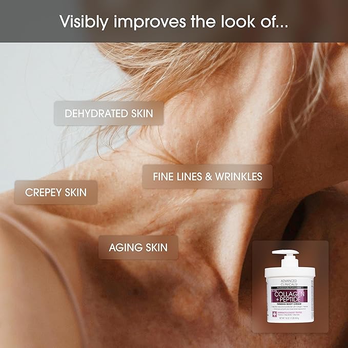Advanced Clinicals Collagen Peptides Body Lotion & Face Moisturizer | Peptide Infused Collagen Lotion For Women & Men Helps Improve Look Of Crepe Skin, Wrinkles, & Uneven Dry Skin Texture, 2-Pack