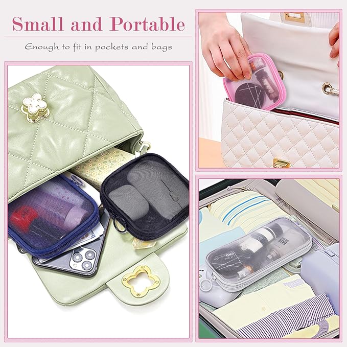 4 Pieces Mini Zipper Nylon Mesh Pouch, Mesh Cosmetic Bags Makeup Bags, Multipurpose Travel Toiletry Bags for Office Supplies and Travel Accessories (Navy Blue, S)