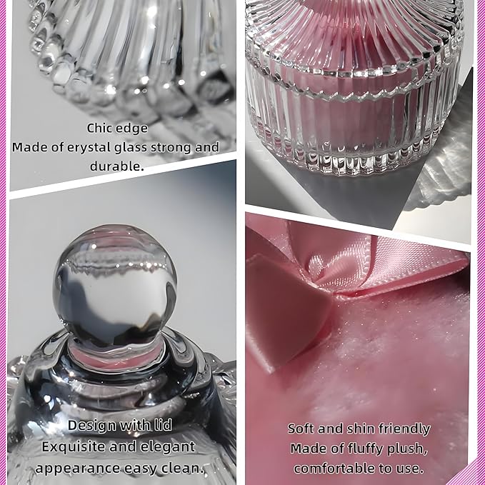 2 Pcs Large Body Powder Puff and Container Powder Container with Puff Crystal Case Soft Washable Reusable Velour Face Body Glitter Wet Dry Makeup (Pink)