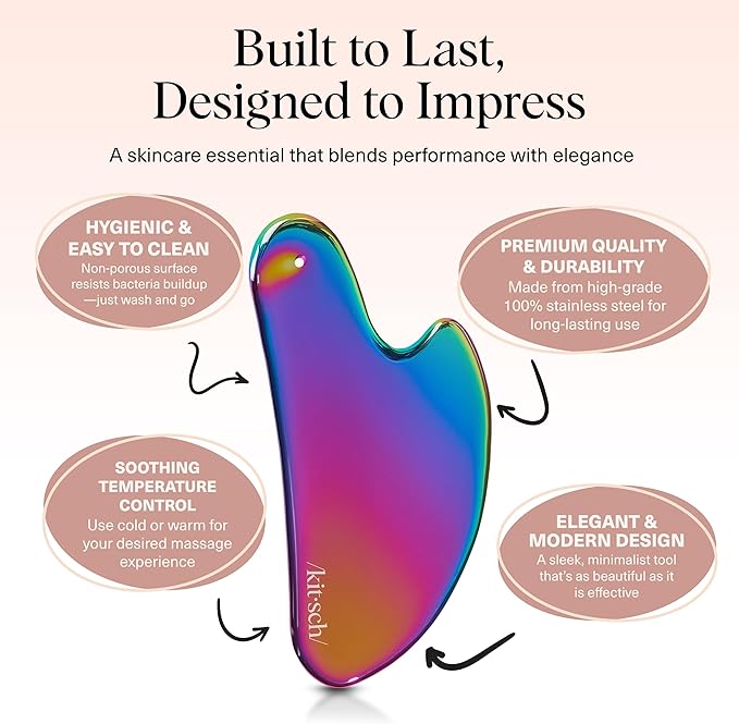 Kitsch Stainless Steel Gua Sha Facial Tools - Lymphatic Drainage Massager for Face & Chin, Jawline Shaper, Double Chin Reducer, Guasha Tool for Face Massager, Skin Care Tools - Irridescent