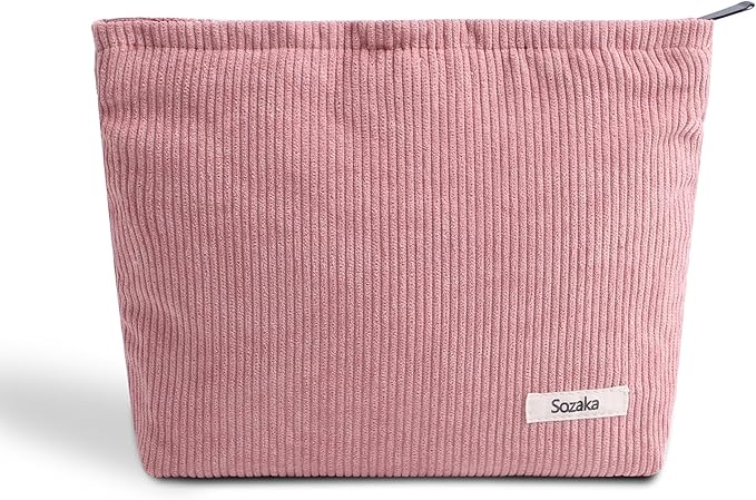 Cosmetic Bags for Women - Corduroy Cosmetic Bag Aesthetic Women Handbags Purses Smile Dots Makeup Organizer Storage Makeup Bag Girls Case Bags (Pure Pink)