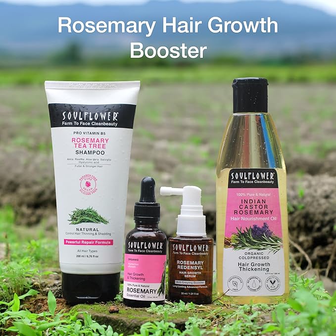 Soulflower Castor Rosemary Oil for Hair Growth, Hairfall Control, Strengthening Treatment, Volumizing For Dry, Damaged, Curly Hair, Enhance Thickness - 100% Pure, Organically Certified, 6.77 fl oz