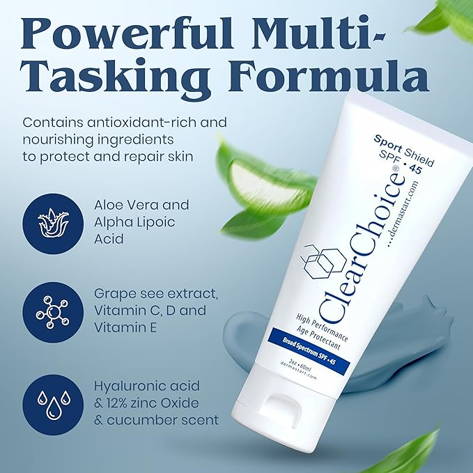 Clear Choice Travel Size Sunscreen for Face SPF 45, Mineral Oil Free Sunblock & Light Moisturizer with Zinc Oxide, Reef-Safe, Broad Spectrum, No White Cast, Dermatologist Recommended 2oz
