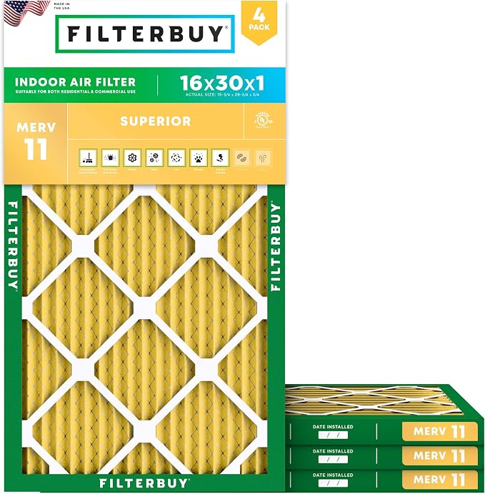 Filterbuy 16x30x1 Air Filter MERV 11 Superior Pet & Allergy Defense, by Filterbuy